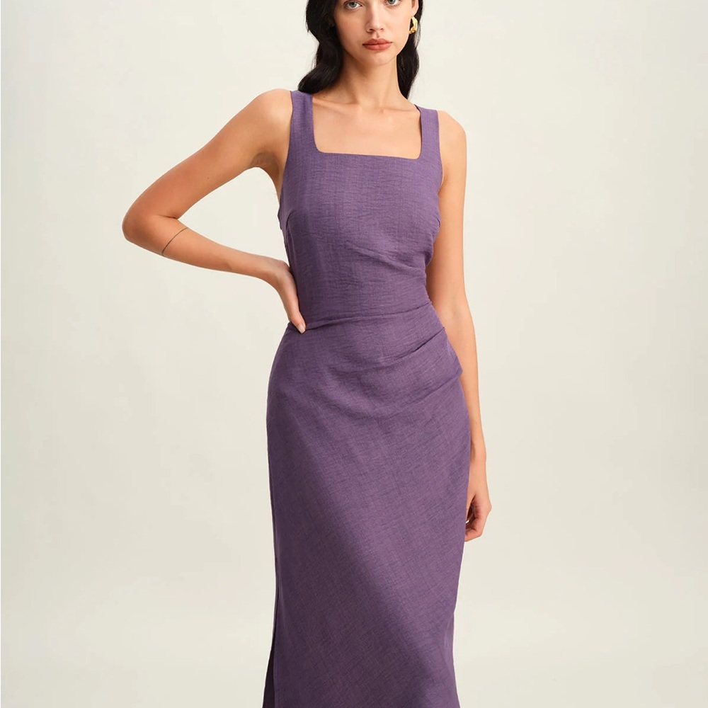 Purple Square Neck Slip Midi Dress